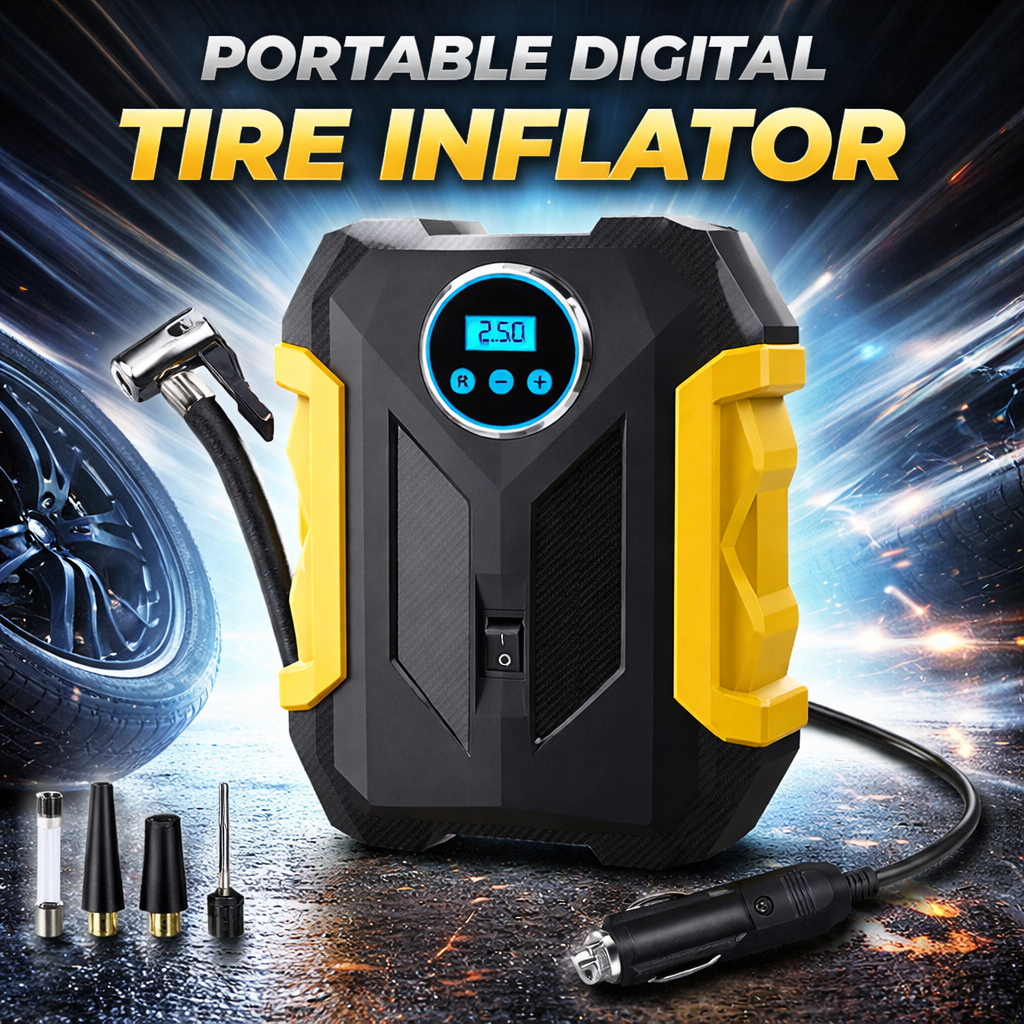 Bomba de aire portátil 12v con linterna LED digital MD